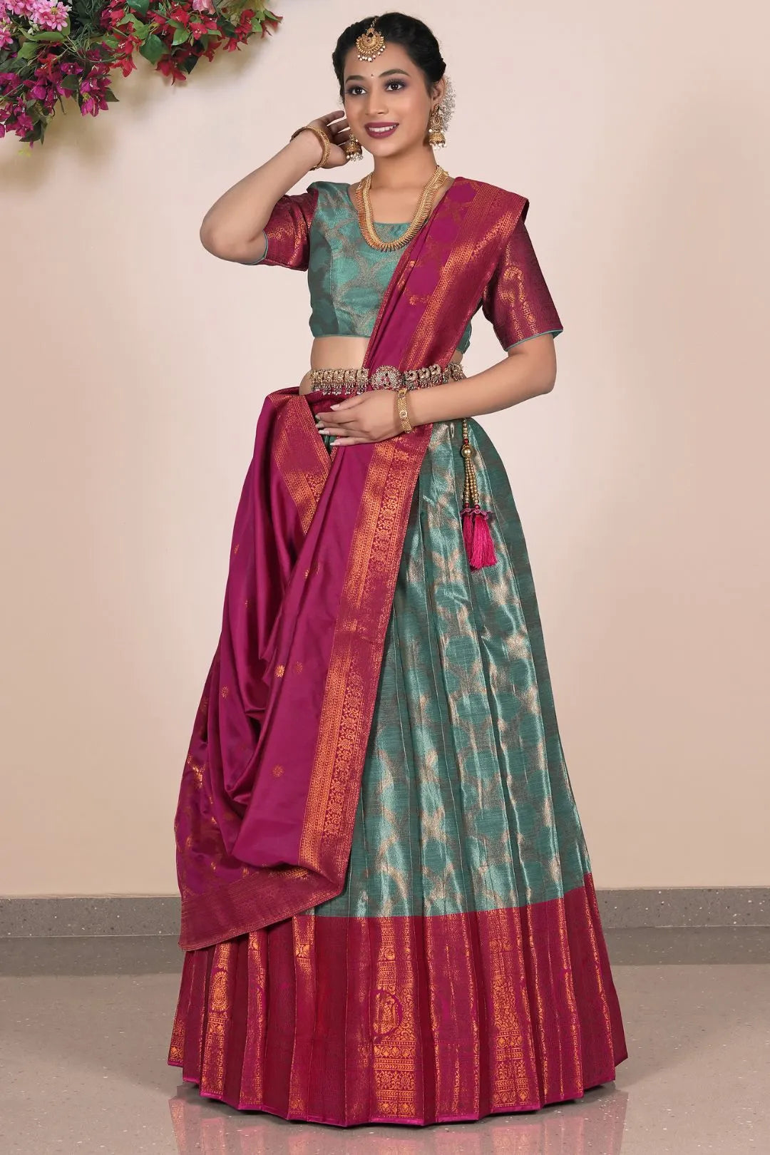 Rama Banarasi Silk Lehenga With Zari Woven