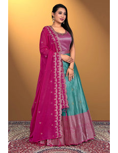 Rama Banarasi Silk Readymade Gown With Zariwork