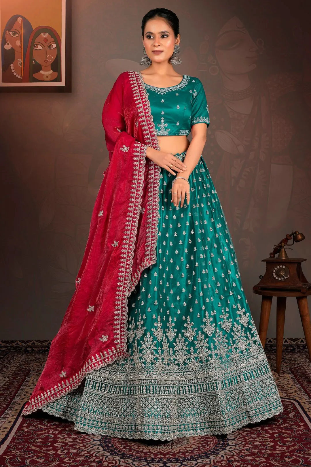 Rama Designer Net Lehenga With Heavy Work