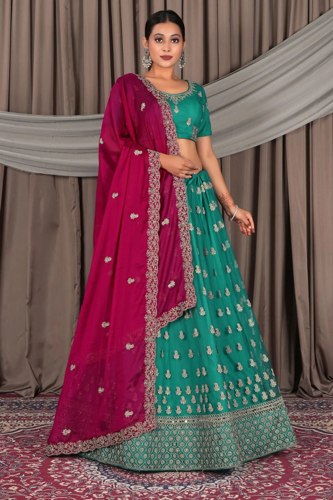 Rama Net Designer Lehenga Choli with Rangoli Dupatta