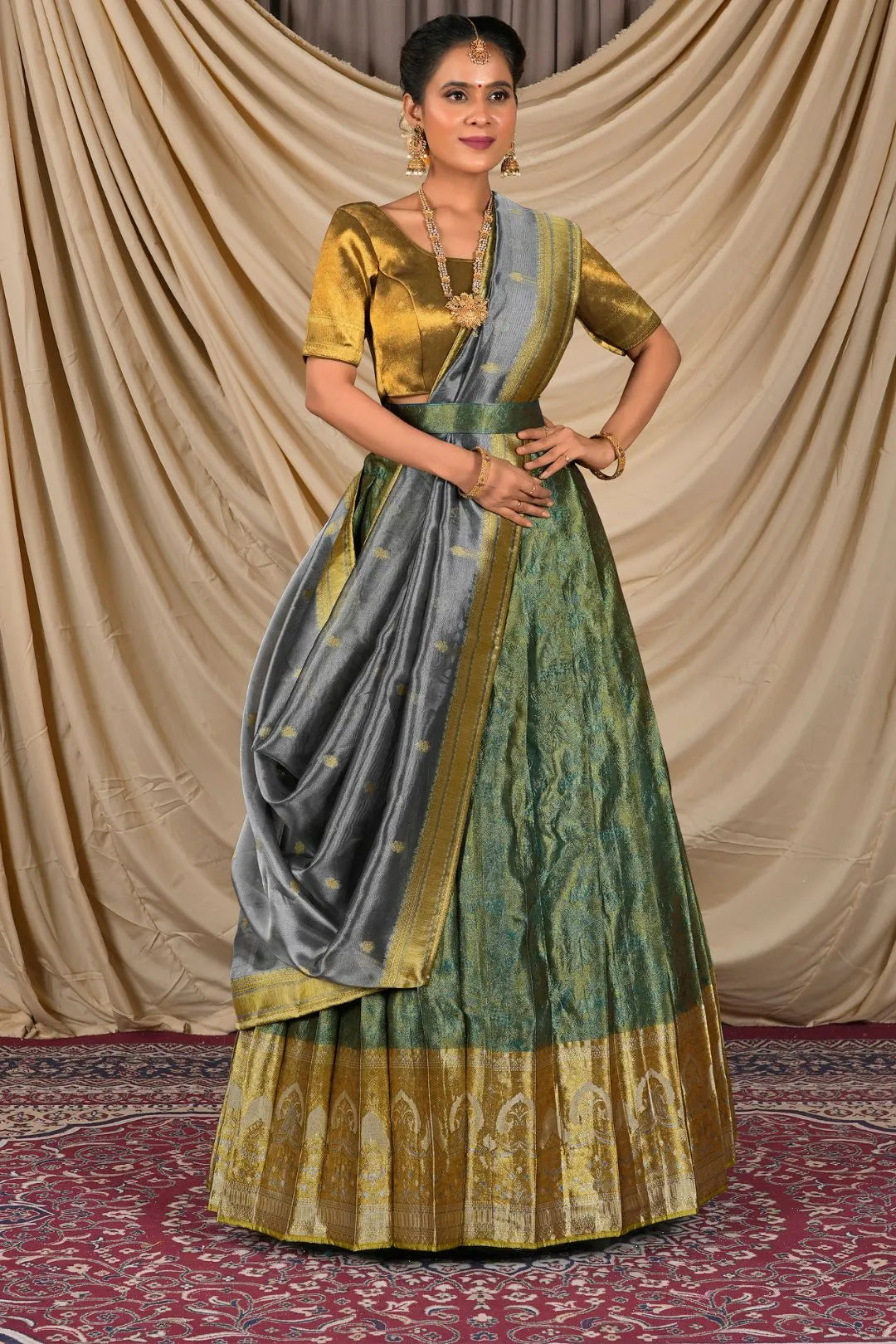 Rama Tissue Silk Pattu Lehenga Choli For Women