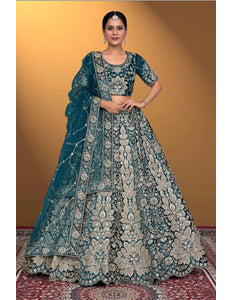 Rama Velvet Lehenga Choli With Net Dupatta For Women