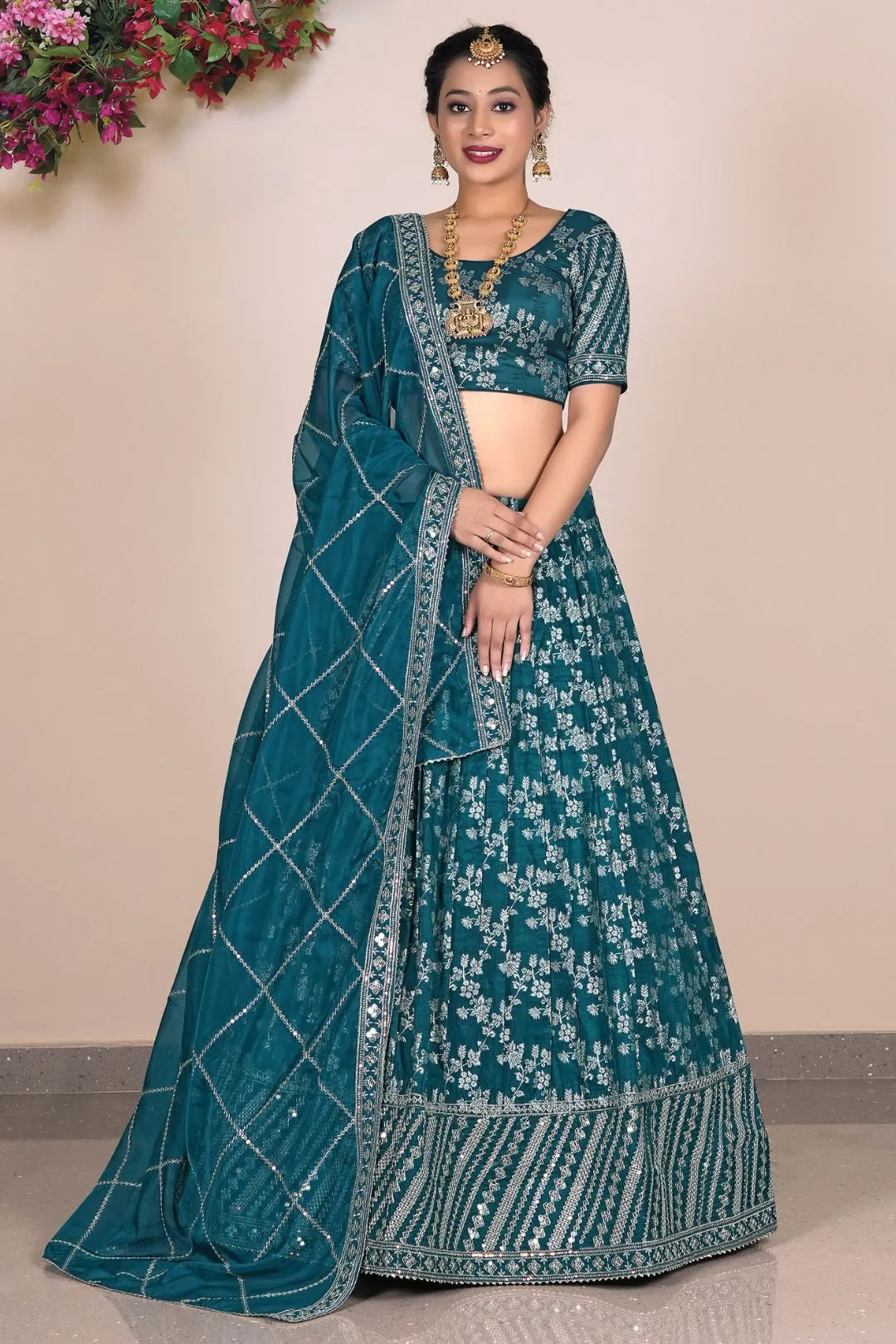 Rama Viscose Fabric Half Saree For Women