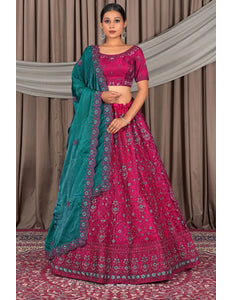 Rani Color Floral Embroidered Net Lehenga Choli Set