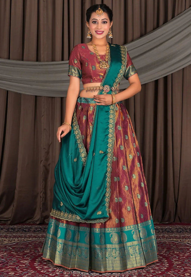Rust Banarasi Silk Lehenga Choli with Dupatta