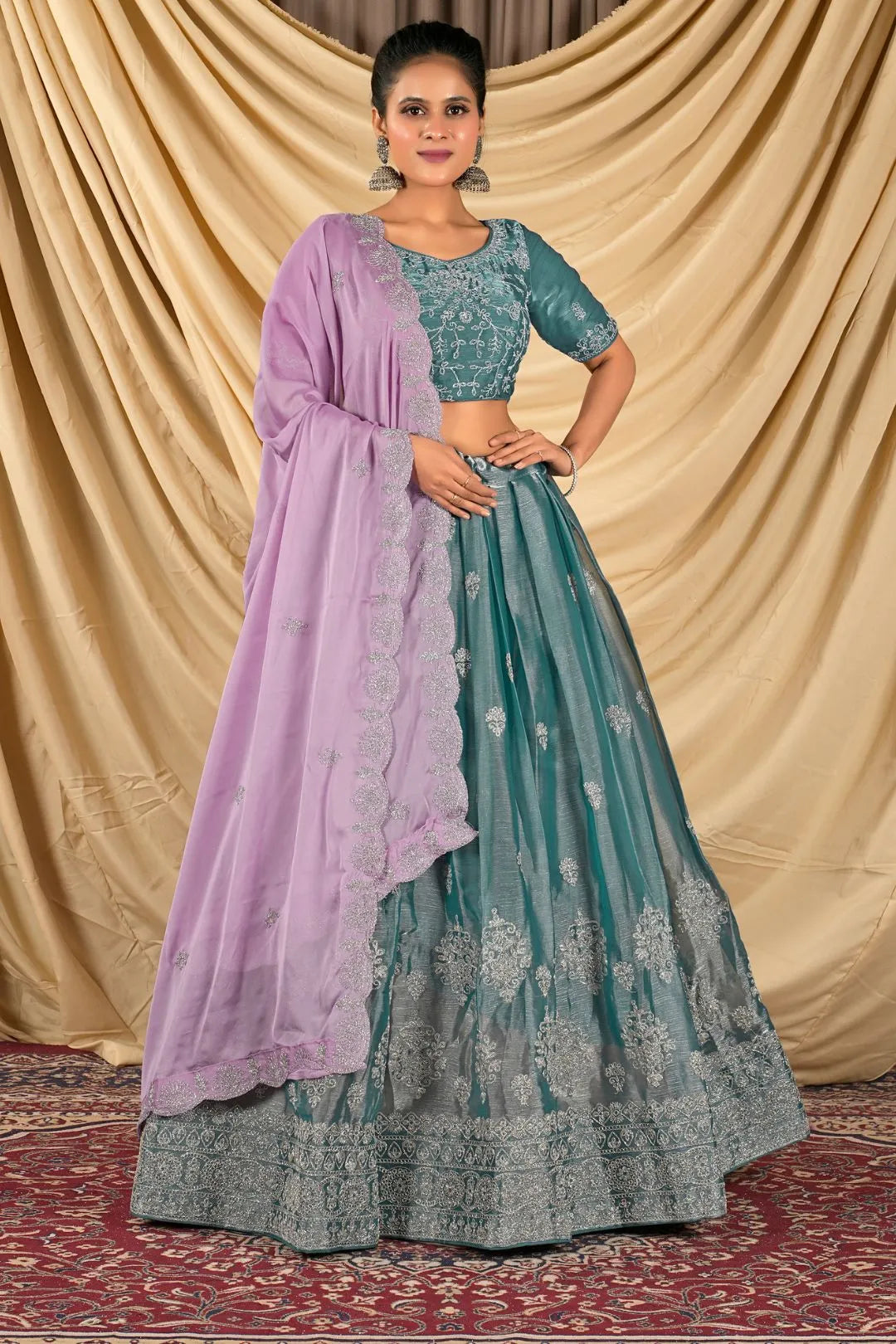 Sea Green Barbery Silk Lehenga Choli With Rangoli Dupatta