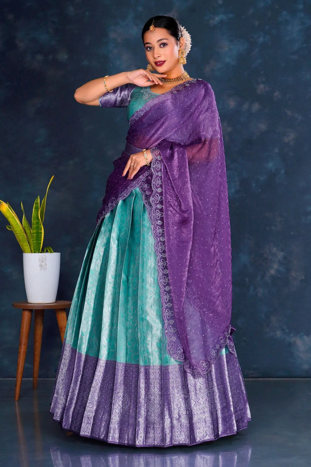 Sea Green Banarasi Lehenga Choli Set For Women