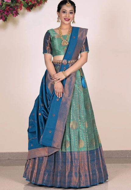 Sea Green Banarasi Silk Half Saree Lehenga For Women