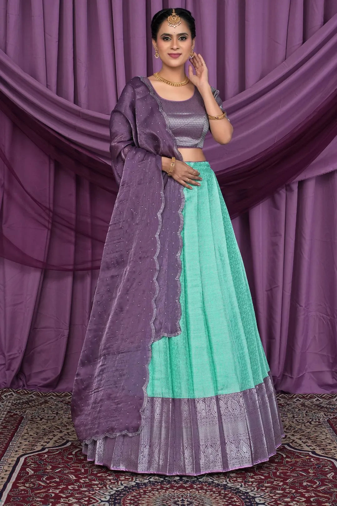 Sea Green Banarasi Silk Latest Lehenga Choli With Zari Work