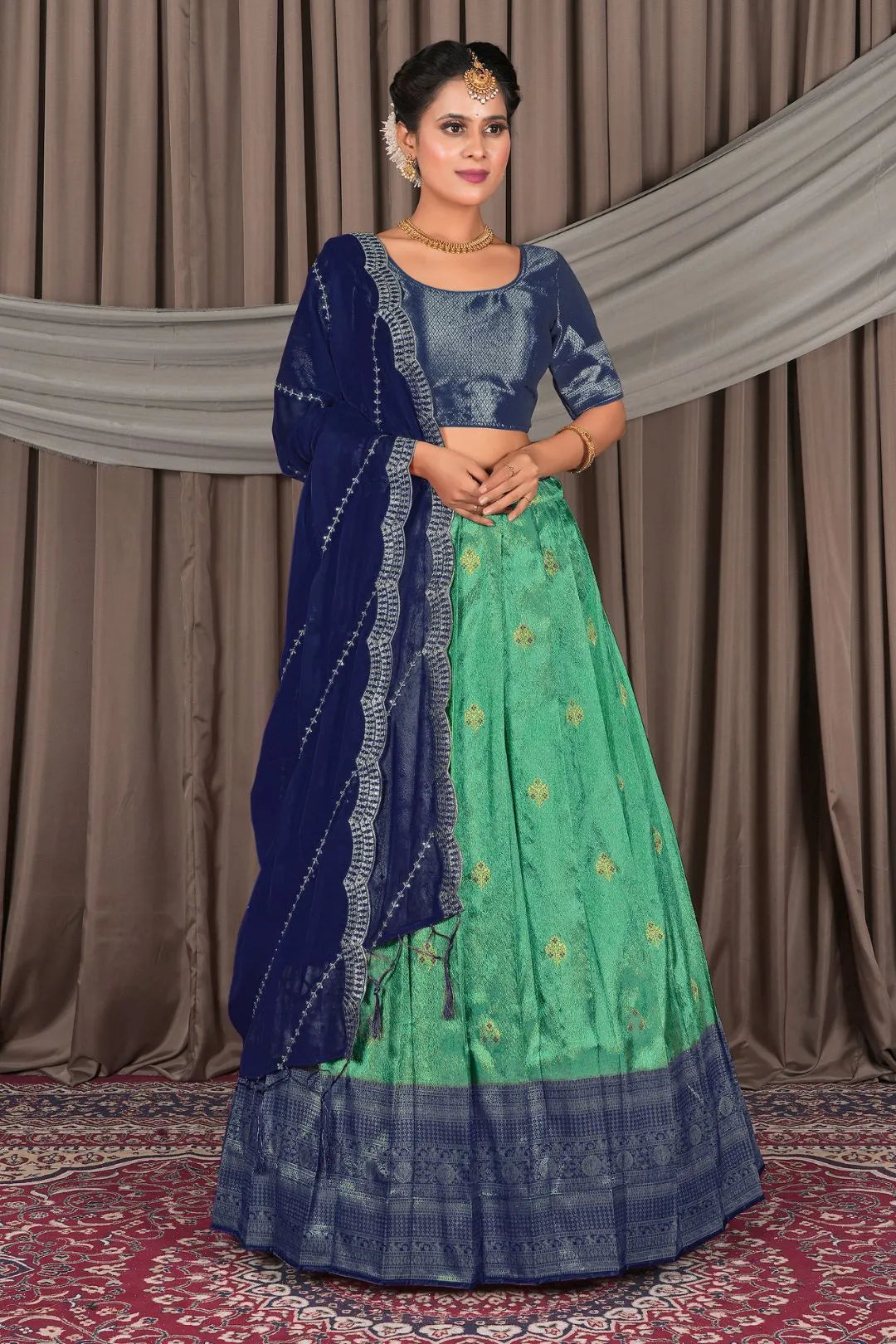 Sea Green Banarasi Silk Lehenga Choli In Festival