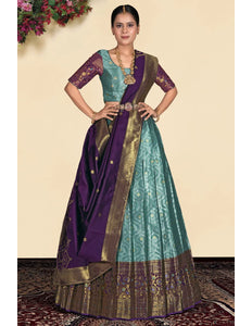 Sea Green Banarasi Silk Lehenga With Blouse Design