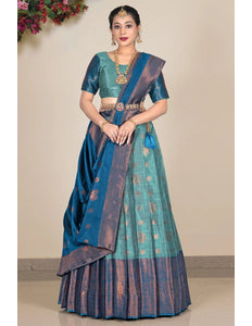 Sea Green Banarasi silk Lehenga Choli For Women