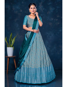 Sea Green Designer Lehenga Choli in Banarasi Silk