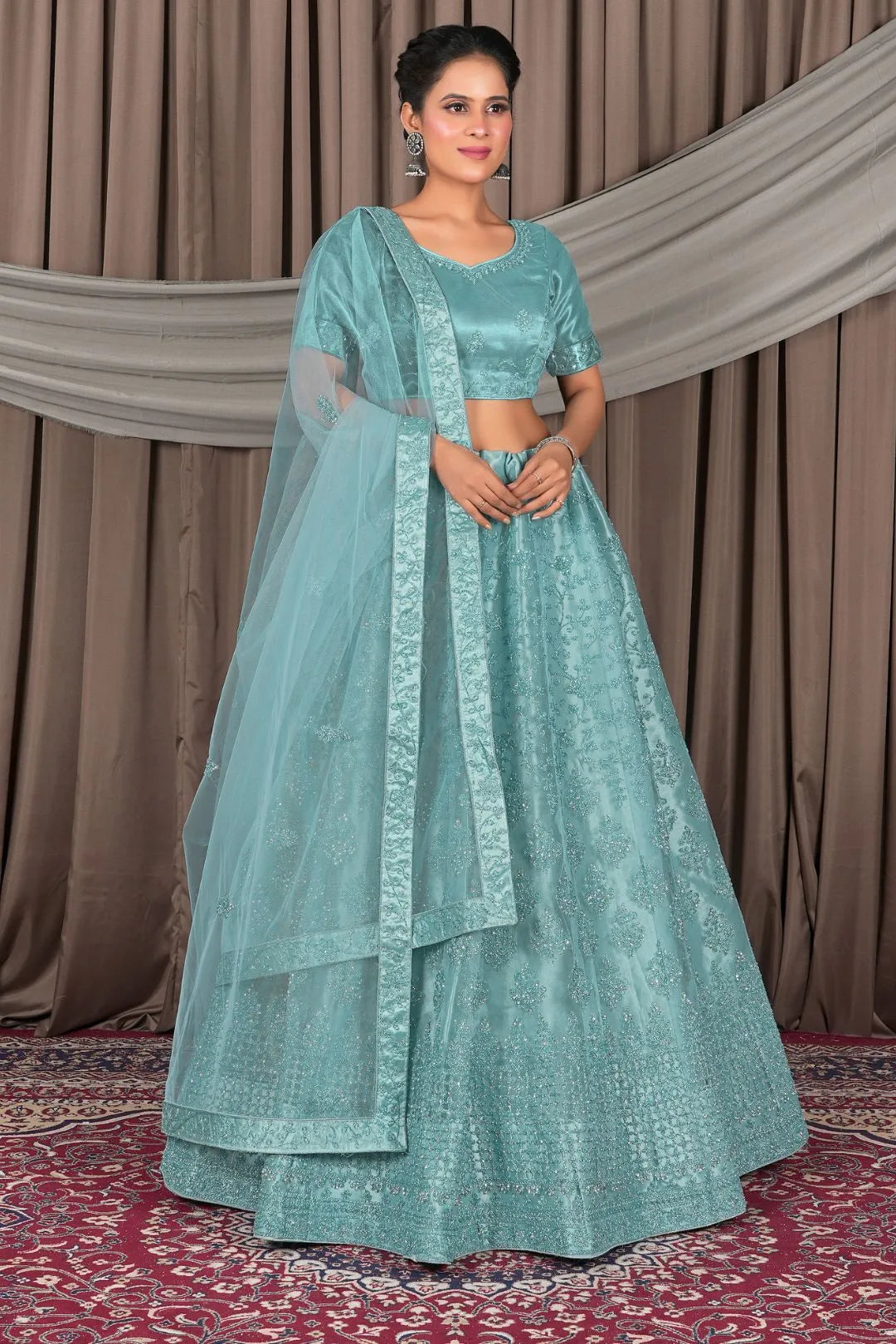 Sea Green Designer Net Lehenga Choli For Women