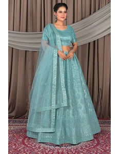 Sea Green Designer Net Lehenga Choli For Women
