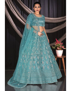 Sea Green Exclusive Net Lehenga Choli With Embroidered Work