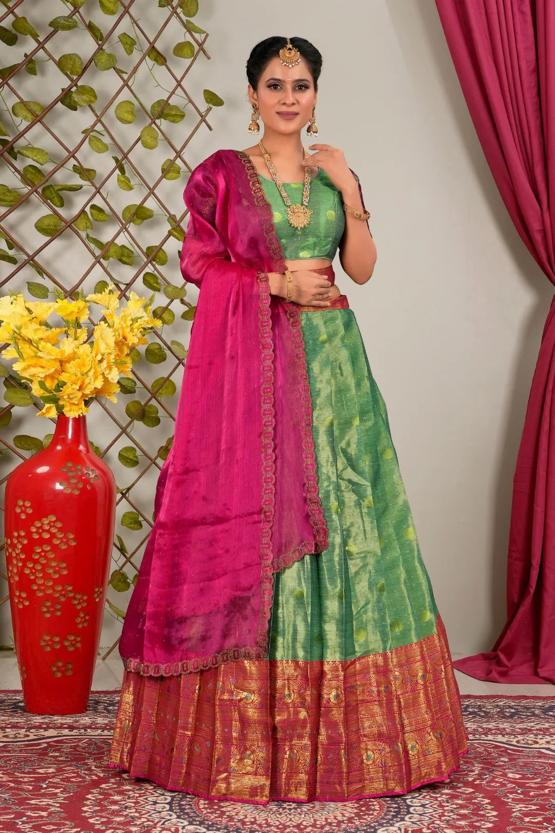Sea Green Latest Lehenga Choli in Jacquard Banarasi Silk