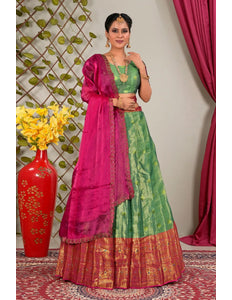 Sea Green Latest Lehenga Choli in Jacquard Banarasi Silk