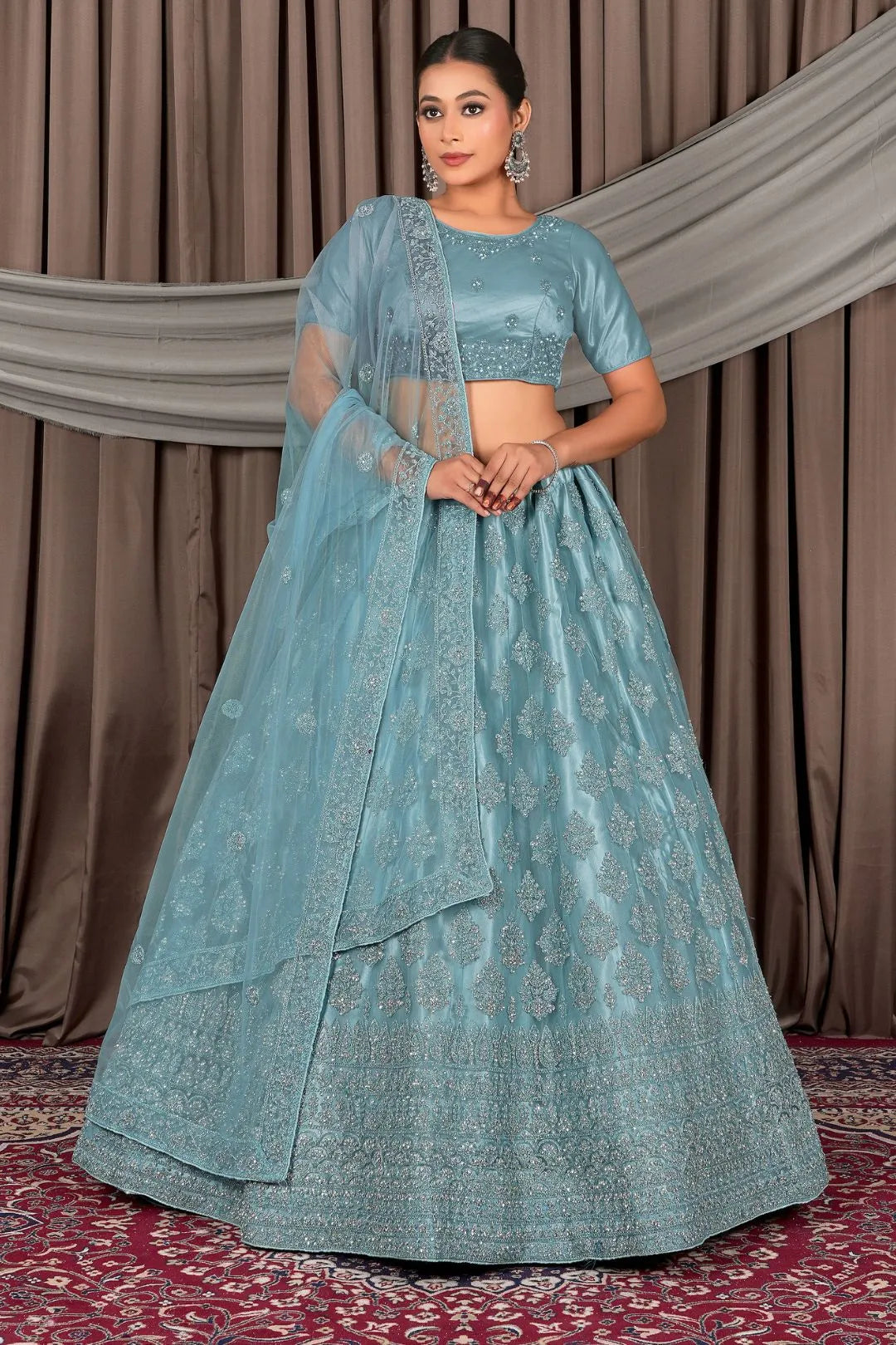 Sea Green Latest Net Lehenga Choli For Women