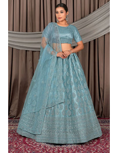 Sea Green Latest Net Lehenga Choli For Women