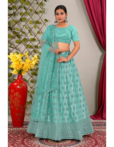 Sea Green Party Wear Net Lehenga Choli For Weddings