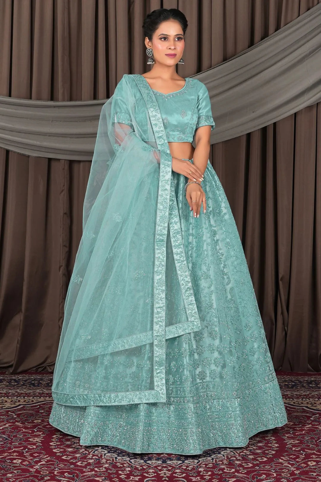 Sea Green Party wear Heavy designer Net Lehenga Choli