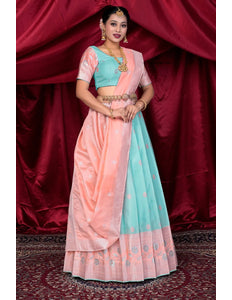 Sea Green Silk Fabric Lehenga Choli For Women