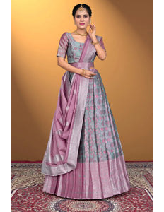 Sky Blue Jacquard Silk With Digital Print Latest Lehenga Choli