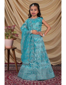 Sky Blue Kids Readymade Lehenga for Girls