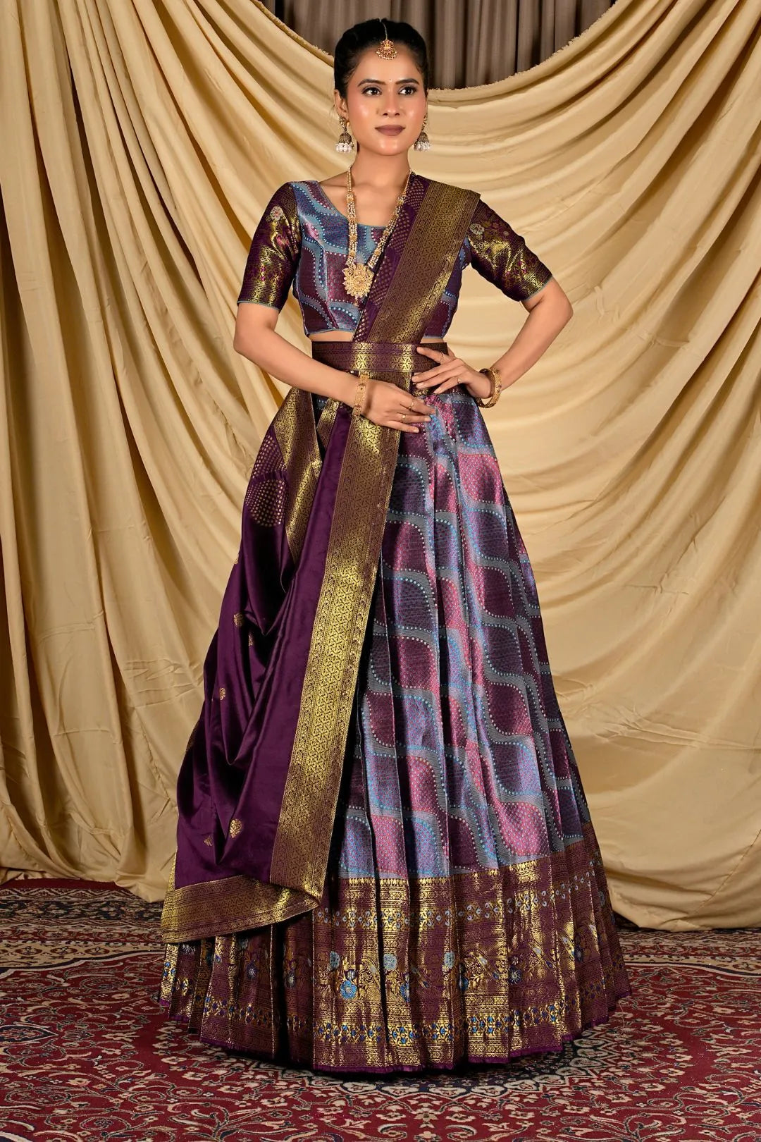 Sky Blue Silk Half Saree Lehenga With Zari Work