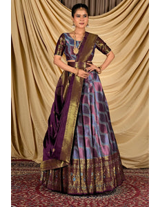 Sky Blue Silk Half Saree Lehenga With Zari Work