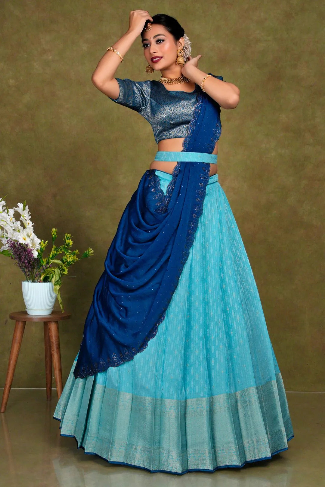 Sky Blue Stylish Lehenga Choli With Zari Woven For Women