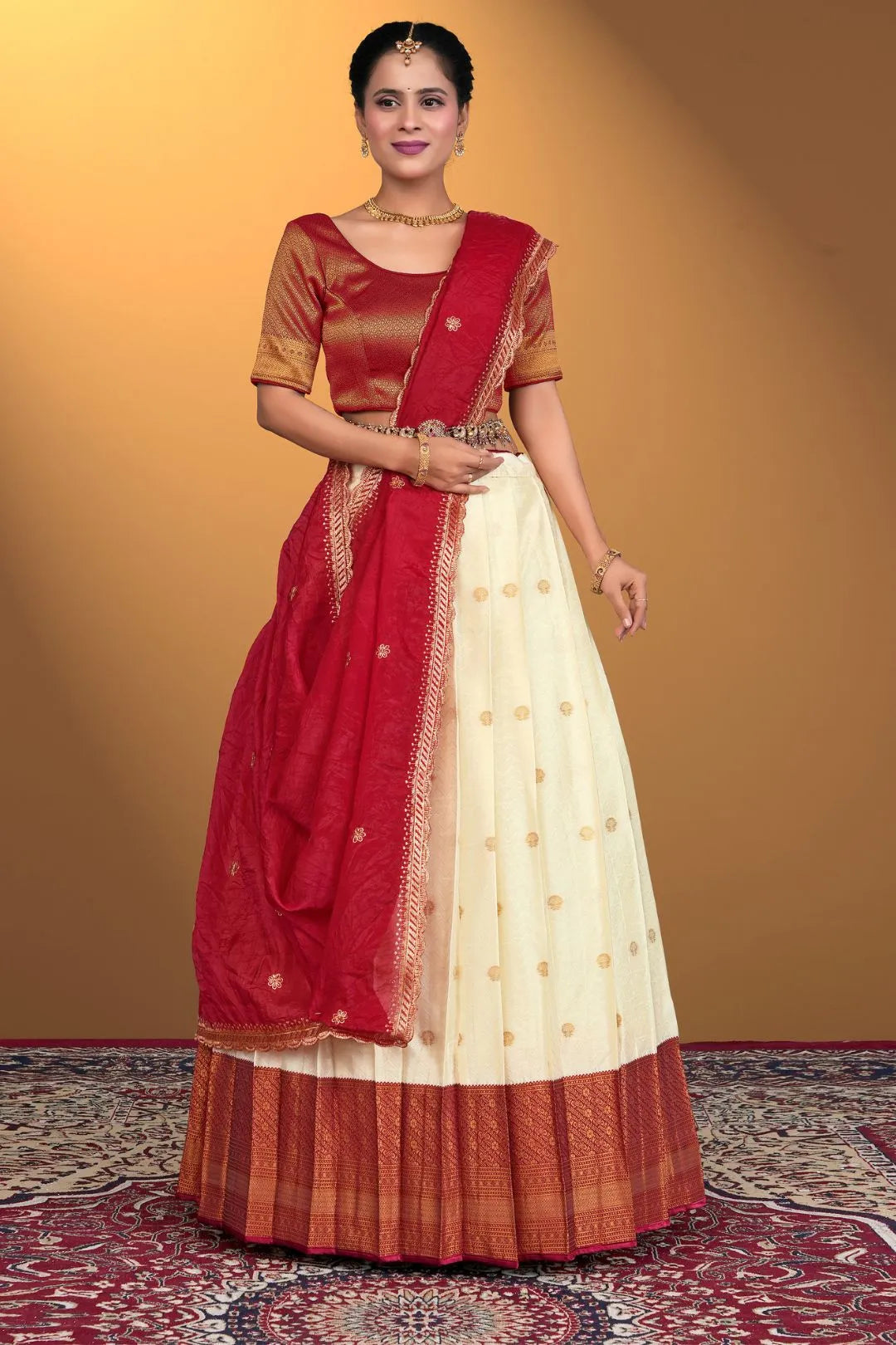 Tussar Banarasi Silk Half Saree With Zari Weaving