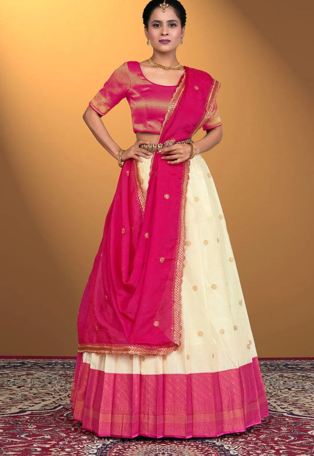 Tussar Banarasi Silk Half Saree With Zari Weaving