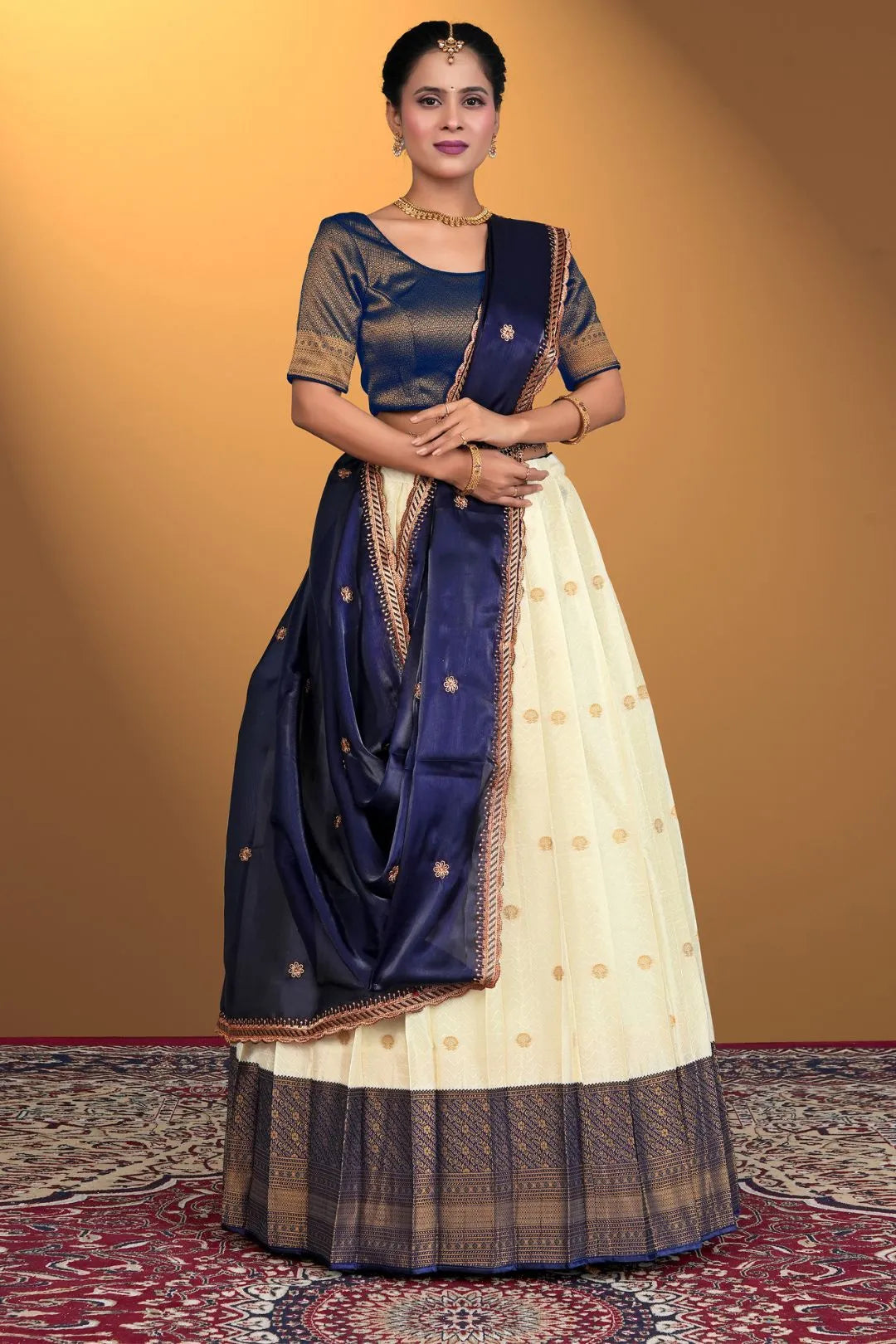 Tussar Banarasi Silk Half Saree With Zari Weaving