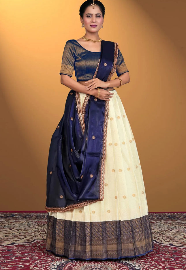 Tussar Banarasi Silk Half Saree With Zari Weaving