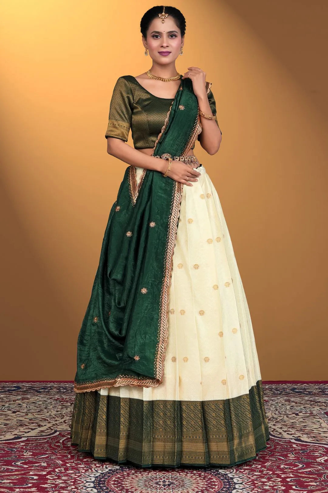 Tussar Banarasi Silk Half Saree With Zari Weaving