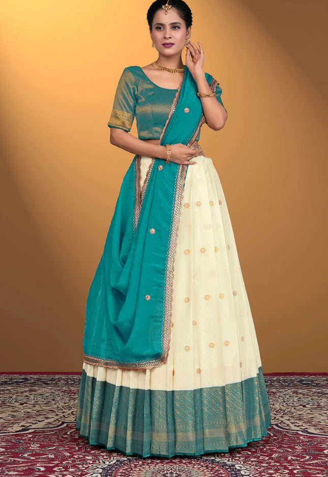 Tussar Banarasi Silk Half Saree With Zari Weaving