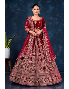 Maroon Velvet Designer Bridal Lehenga Choli Latest Design