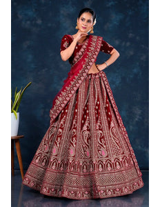 Maroon Velvet Heavy Bridal Lehenga Choli For Wedding