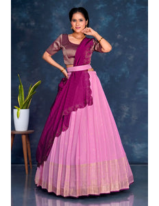 Pink Viscose Silk Lehenga Choli With Zari Weaving