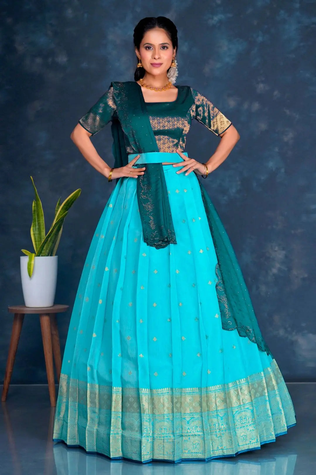 Sky Blue Viscose Silk Lehenga Choli With Zari Weaving Gajiwala