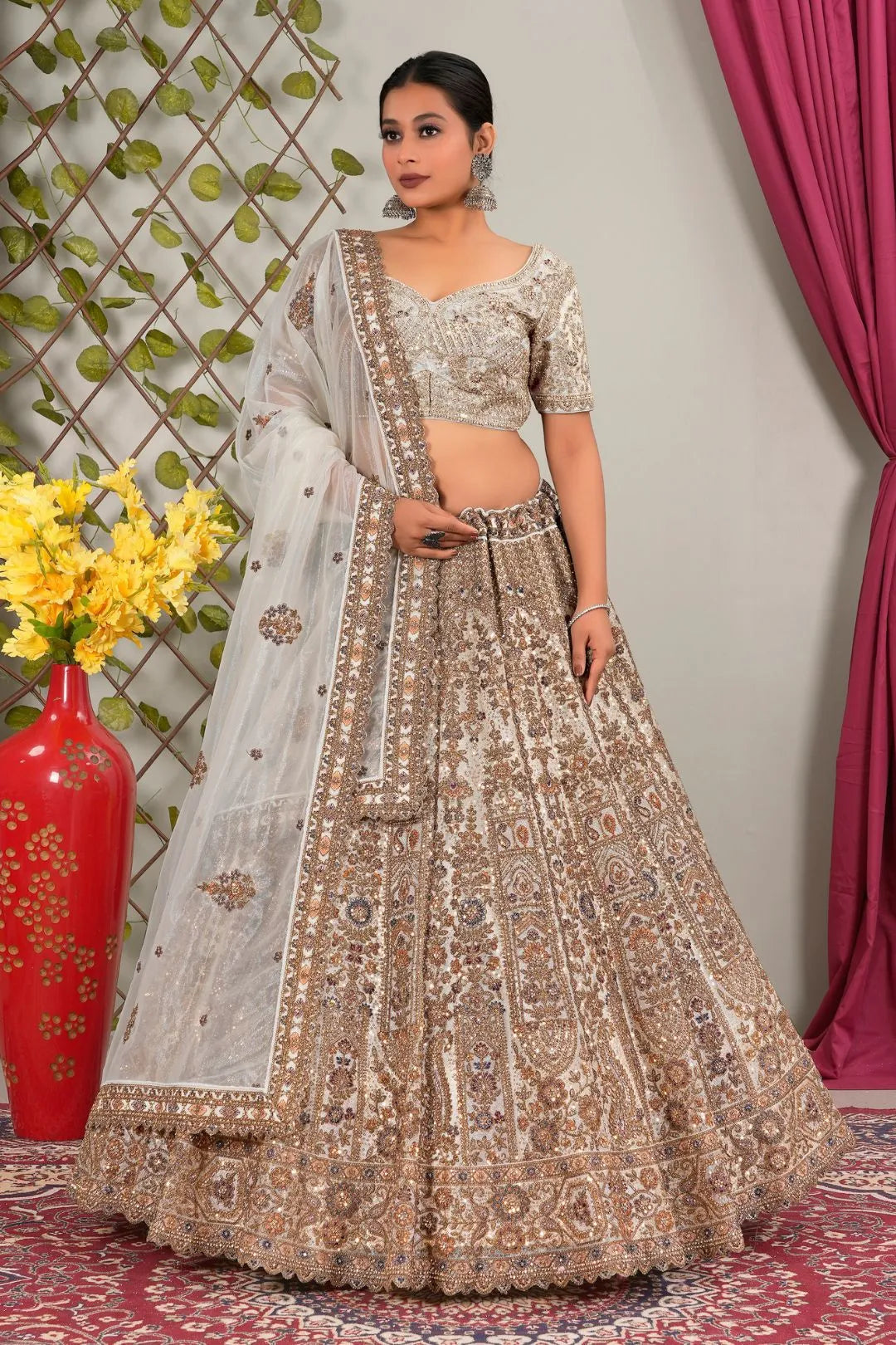 White Latest Embroidery Net Lehenga Choli For Women