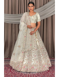 White Party Wear Embroidered Twill Net Lehenga Choli For Women