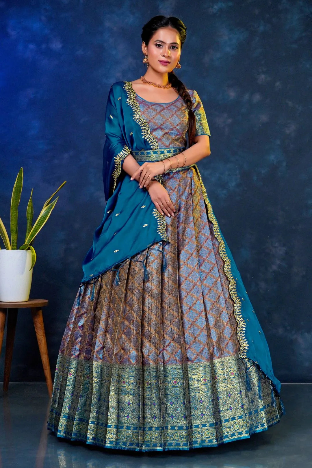 Wine Banarasi Silk Lehenga Choli For Women