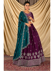 Wine Barbery Silk Lehenga Choli With Rangoli Dupatta
