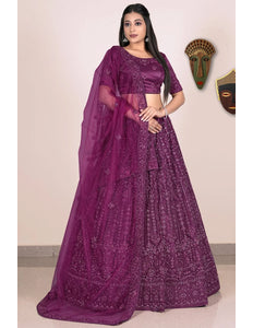 Wine Designer Net Lehenga Choli For Women