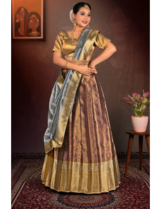 Wine Pure Two Tone Zari Tissue Lehenga Choli with Zari Work