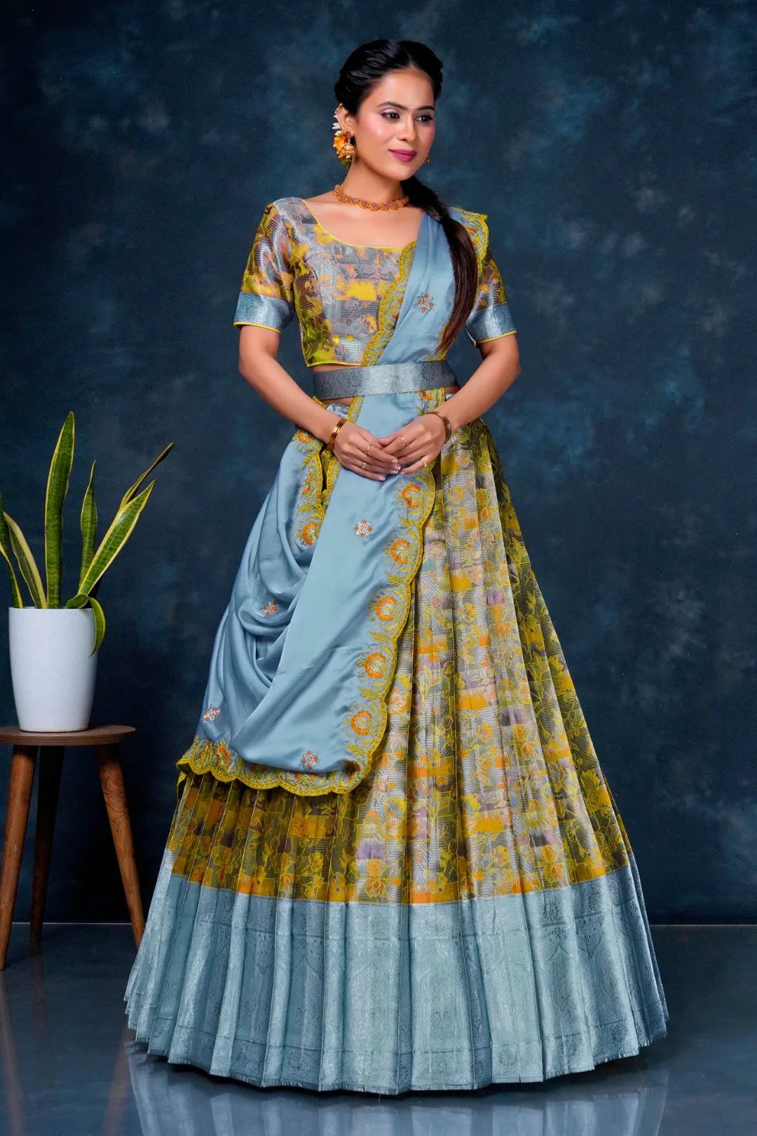 Yellow Banarasi Silk Lehenga Choli With Zari Weaving