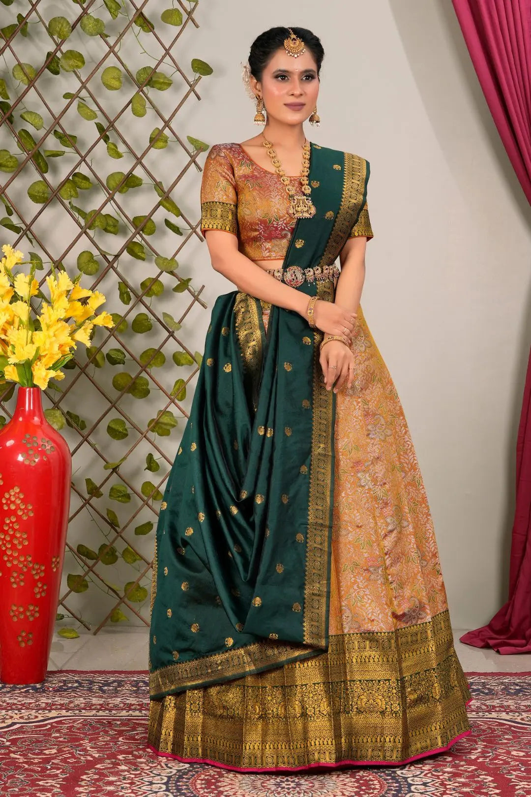 Yellow Banarasi Silk Lehenga Choli With Zari Woven Gajiwala